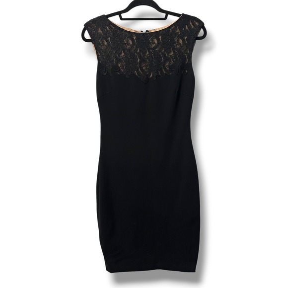 Cache Dresses & Skirts - Cache Black Lace Illusion Yoke Sleeveless Sheath Dress 6 Cocktail LBD